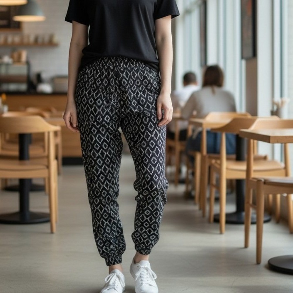 Banana Republic Women Black White Geometric Ikat Print Jogger Pants 0 Short Boho